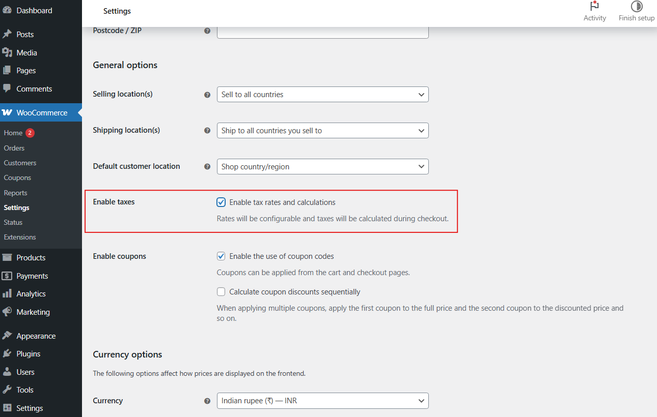 Setting up taxes in WooCommerce Tax Tab