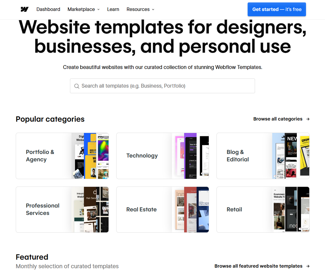 Framer vs Webflow: Webflow Templates