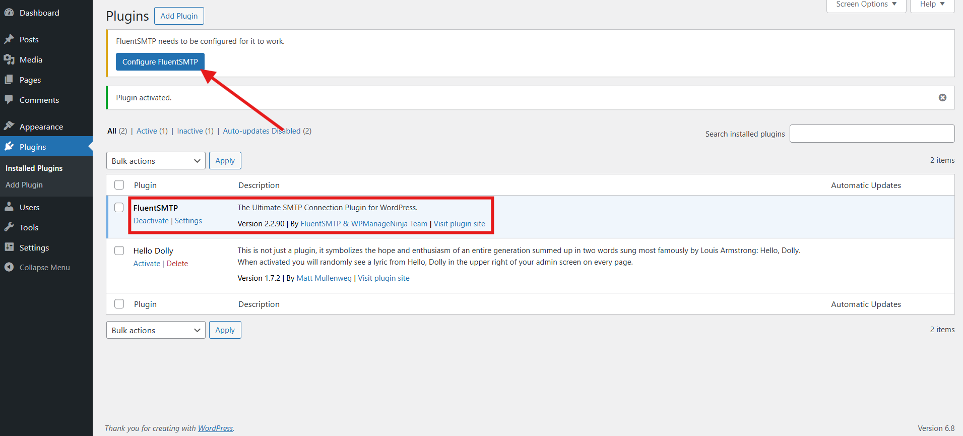 To Use FluentSMTP, Configure and Disable other SMTP Plugins