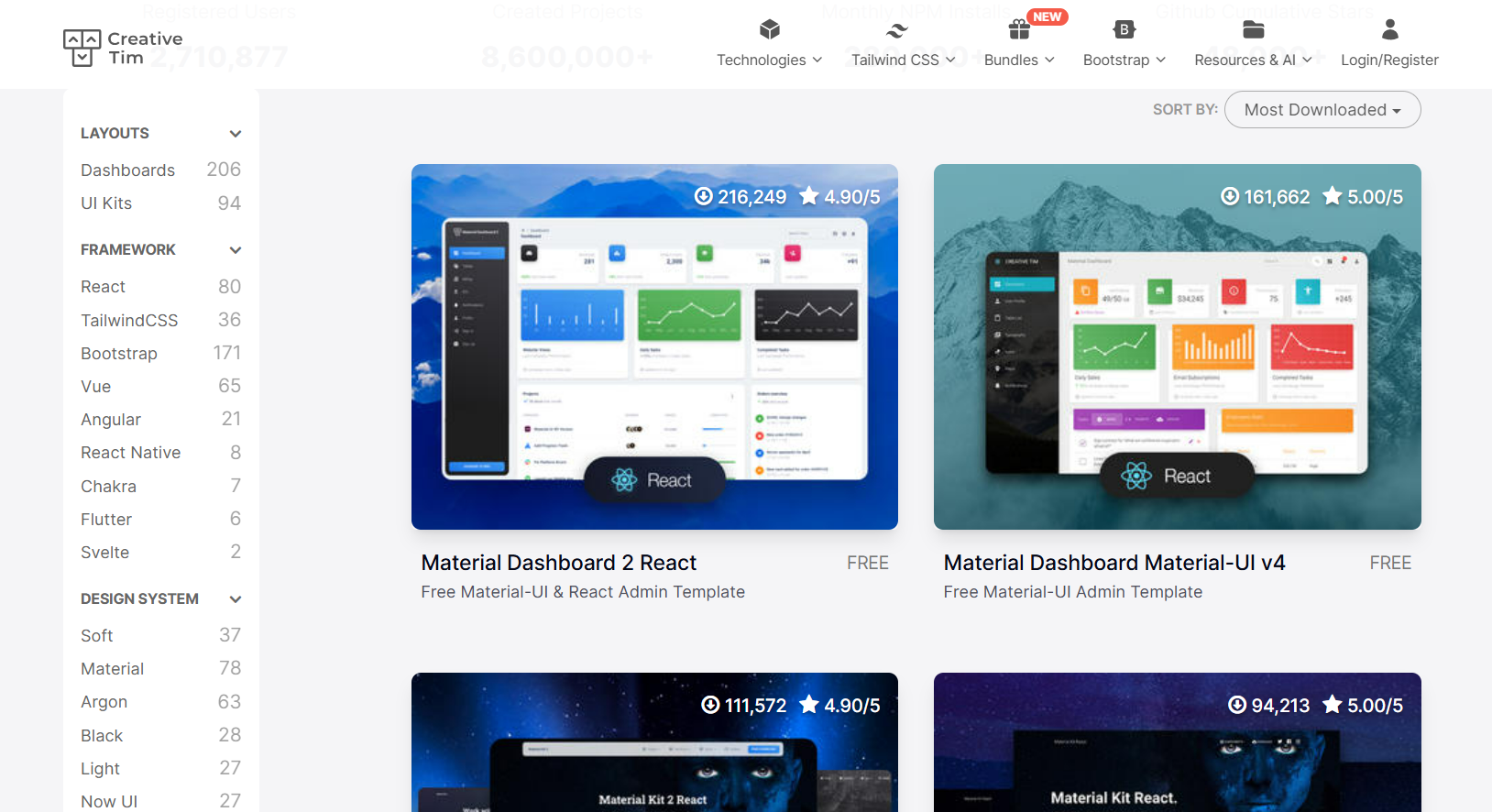 Tailwind Templates: Creative Tim- React Templates