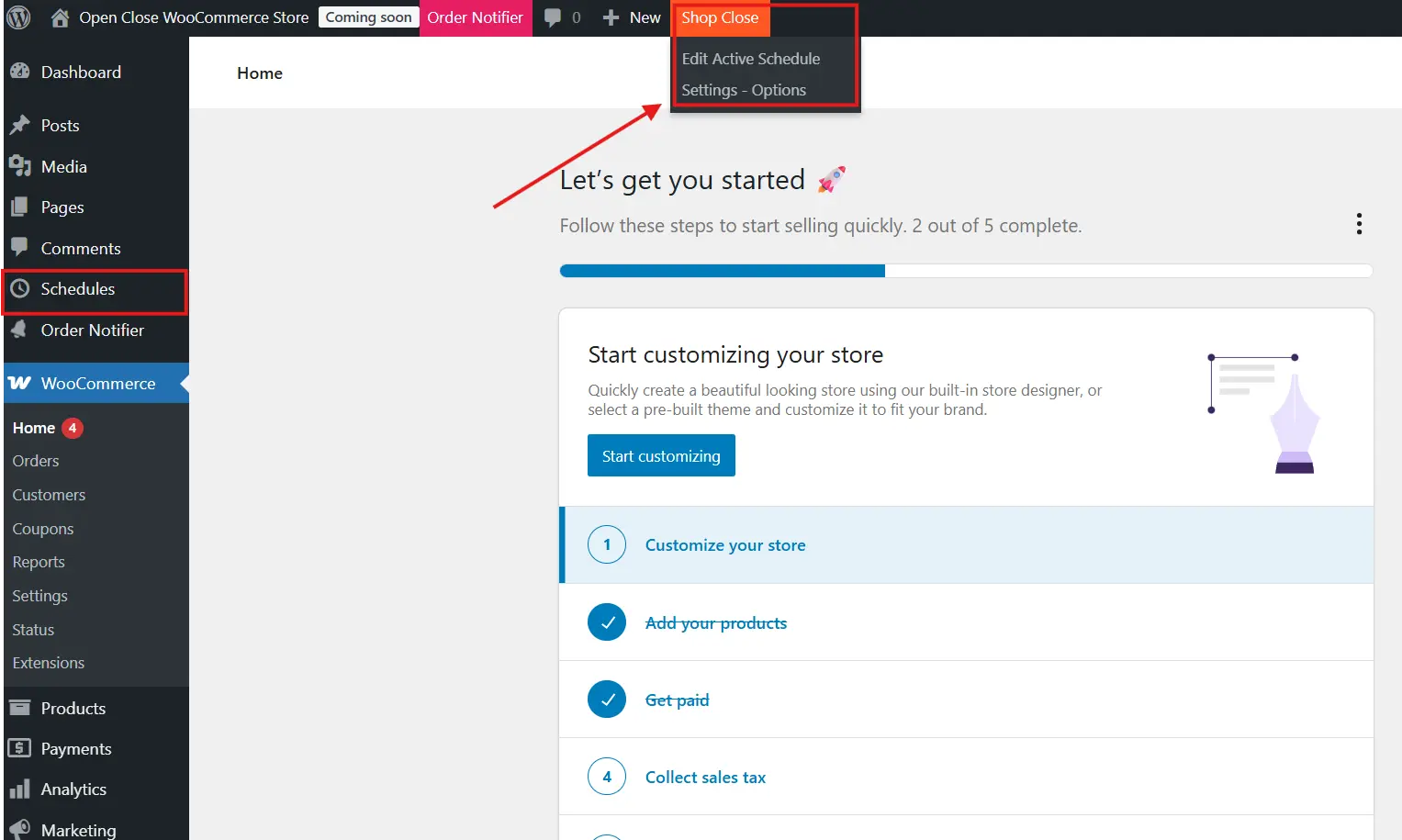 Access the Schedule Settings
