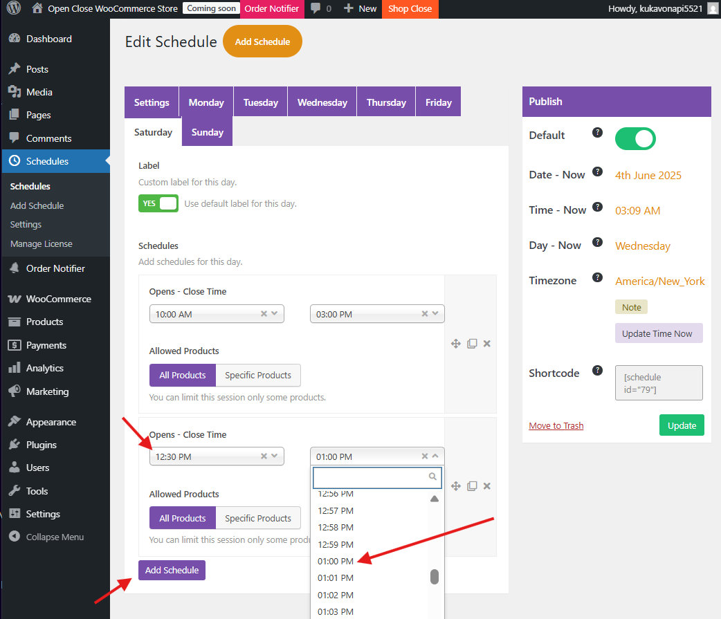 WooCommerce Store Hours Plugins: UI of Open Close WooCommerce Store Plugin