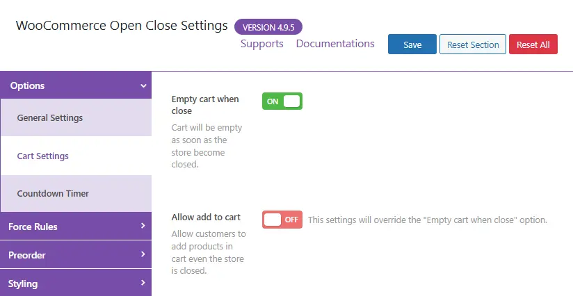 Control Store Behavior When Closed