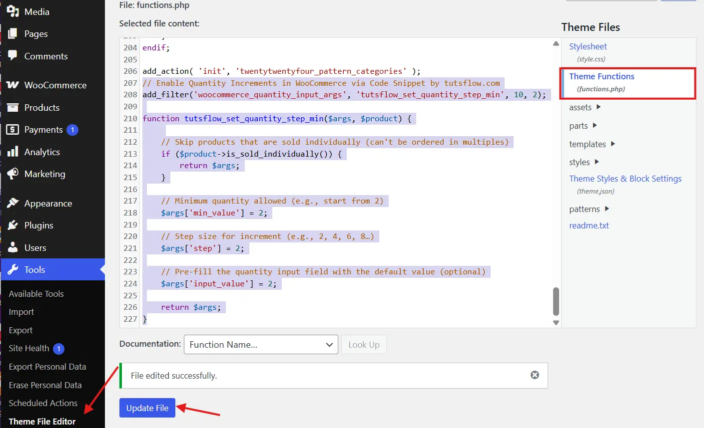 Custom Code in Functions.php file