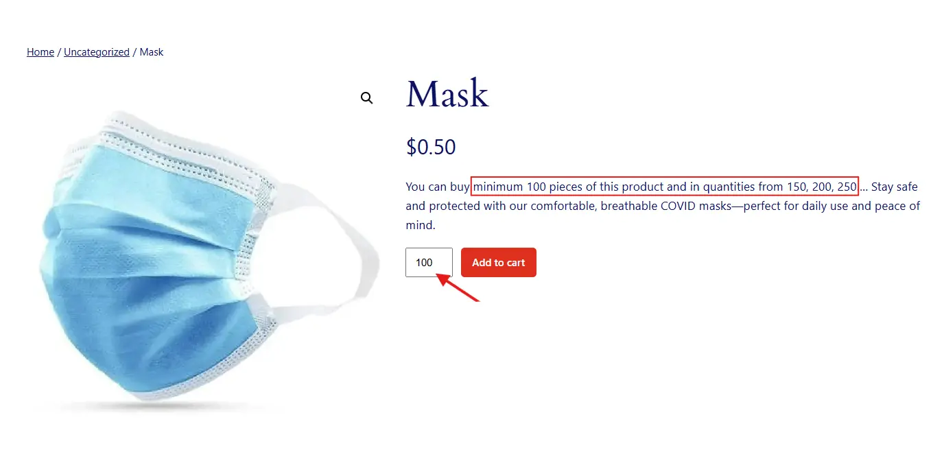 Example of Bulk Order Product for Quantity Increments