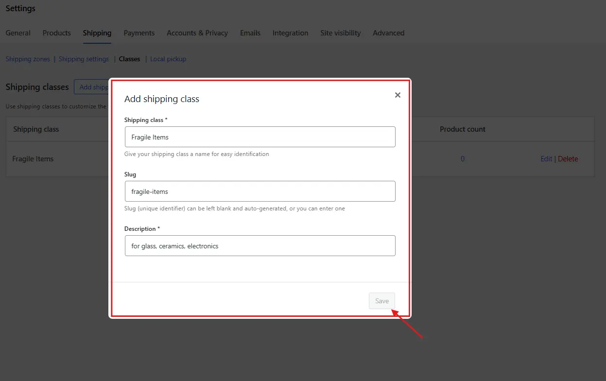 Creating New Shipping Classes