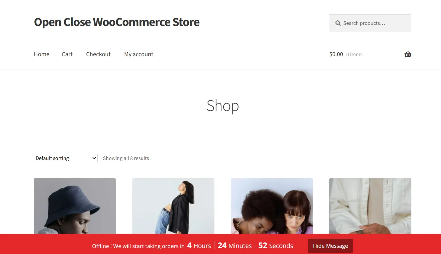 Example of Store Closing Message in WooCommerce
