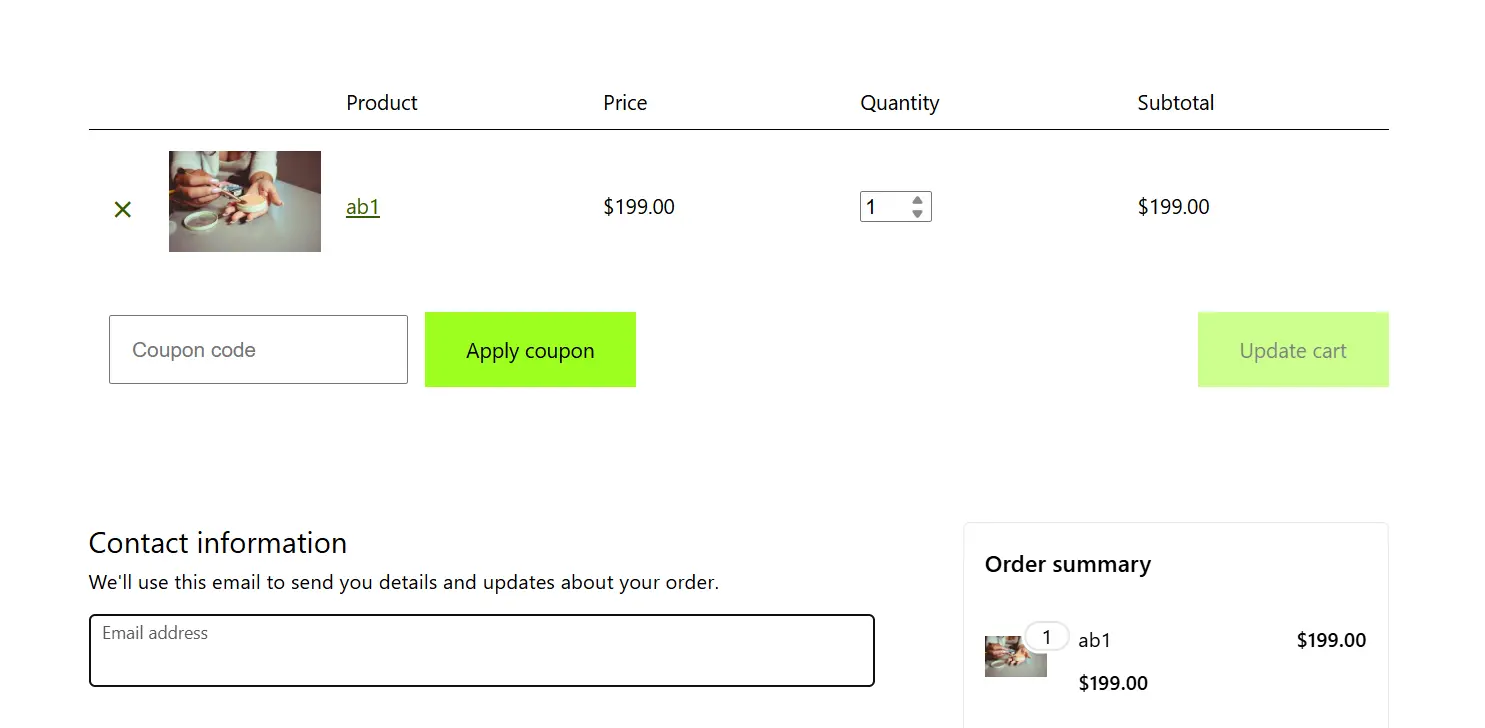 Added "Cart" through WooCommerce Shortcode