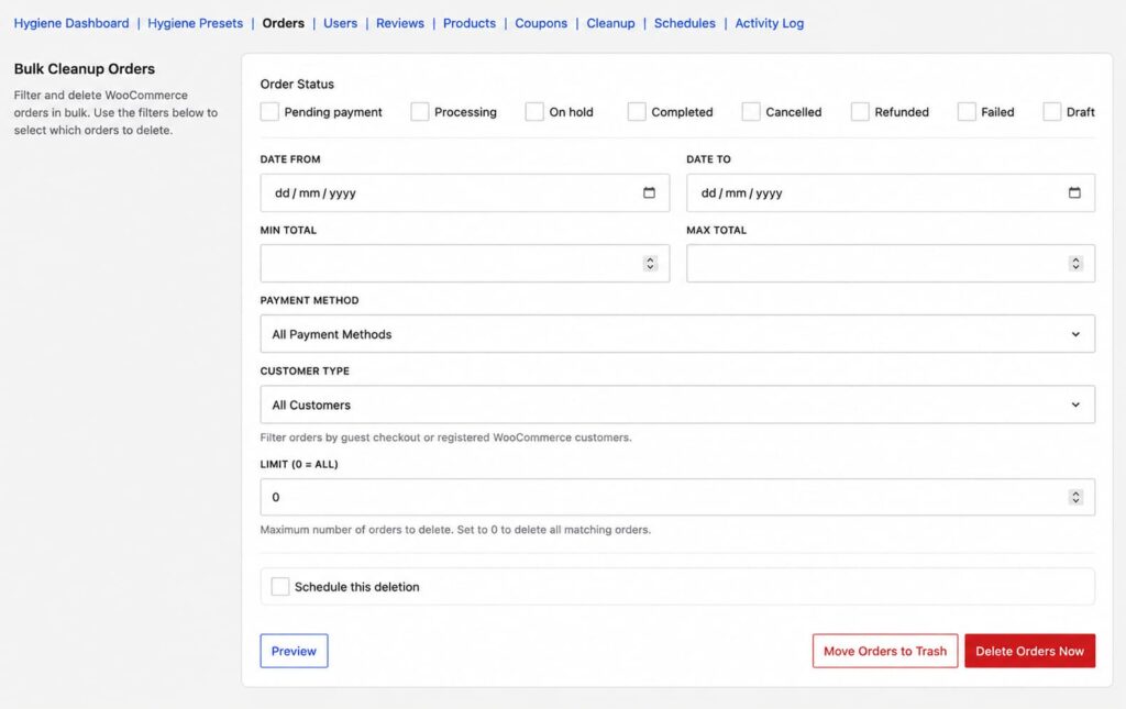 Bulk Delete WooCommerce Orders
